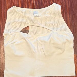 Avocado White Mesh Cutout Crop Top